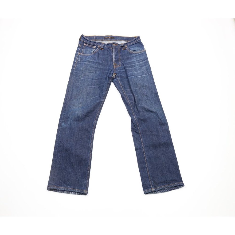 Nudie Jeans Mens 30x26 Distressed Organic Cotton Average Joe Button Fly Jeans